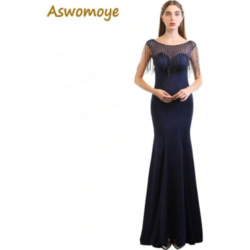 High Quality Evening Dress Long 2018 New Stylish Beading Prom Dress Illusion O-neck Special Occasion Dresses robe de soiree