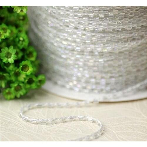 1M Transparent Lace Crystal Beads Sequin Fabric Beaded Trim Ribbon DIY Sewing Applique Collar Cord Wedding Dress Guipure Decor