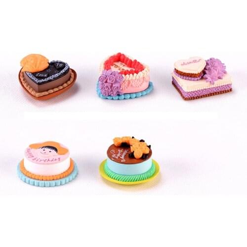 1PC Birthday Cake Miniature Figurine Simulation Food Model DIY House Accessories Doll Home Decoration Simulation Plastic