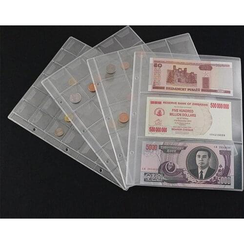 10Pcs Money Page Of Paper Money Coin Album Coin Money Holders Transparent PVC Paper Money Banknotes Leaf Sheet Album Protection