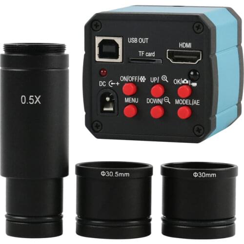 18MP 60FPS HDMI USB Industrial TF Card Digital C Moun Video Microscope Camera + 0.5X Eyepiece Adapter 30mm 30.5m Ring