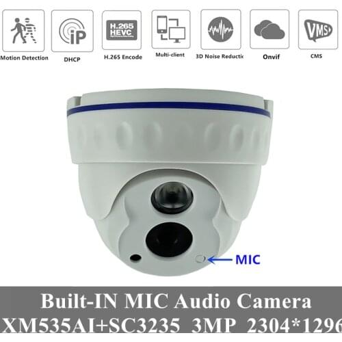 3MP Built-In MIC Audio IP Ceiling Dome Camera Indoor XM535AI+SC3235 2304*1296 H.265 Infrared NigthVision IRC ONVIF Radiator RTSP