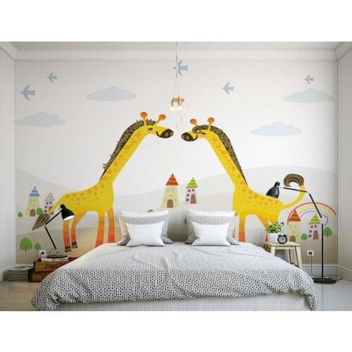 Custom 3D murals,Giraffe cartoon papel de parede, hotel coffee shop living room sofa TV wall children bedroom wallpaper