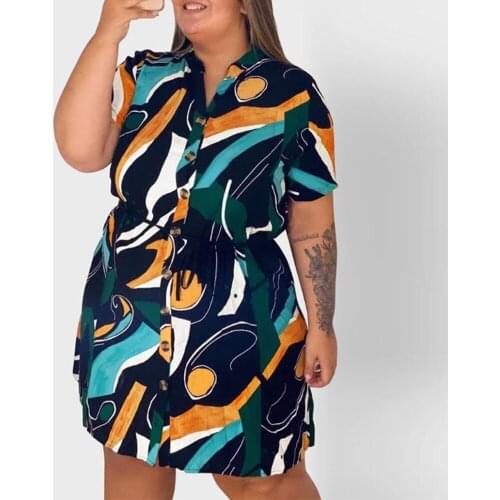 4XL 5XL Plus Size Shirts Dresses For Women Printed Single Breasted Causal Fashion Daily Wear Large Work Office Ladies Dress New