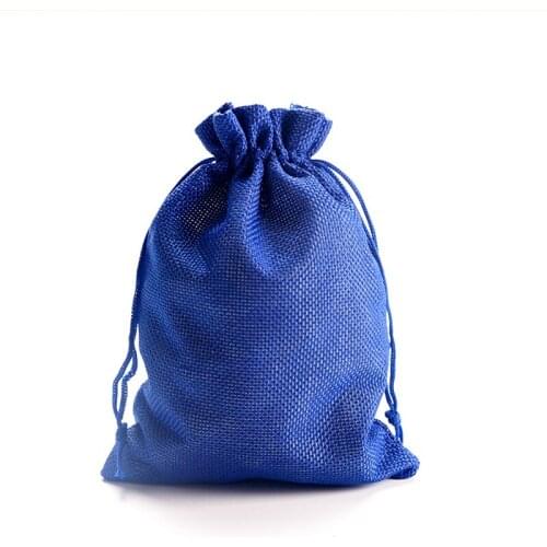 50pcs/lot 13x18cm Royal Blue Jute Bag Drawstring Pouch Burlap Gift Bag Cute Candy Jewelry Packaging Bags For Wedding Decoration