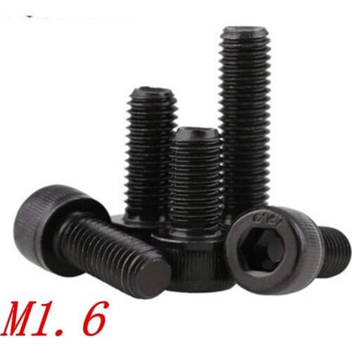 50pcs/lot DIN912 Metric Thread M1.6*4/5/6/8/10/12/16 Black Grade 12.9 Alloy Steel Hex Socket Head Cap Screw Bolts