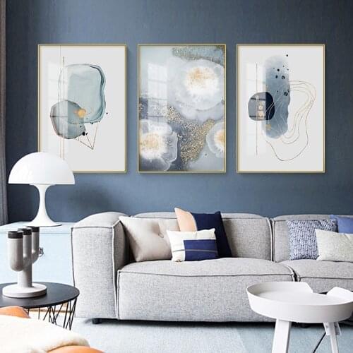 Abstract Pattern Golden Lines Canvas Painting Nordic Poster and Print Minimalist Wall Art Grey Pictures for Living Room Decor