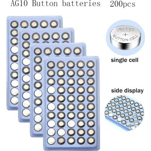 AG10 200Pcs 80mAh LR54 1.55V Coin Cell Battery Alkaline SR54 389 189 SR1130 LR1130 Button Batteries for Watch Toys Remote