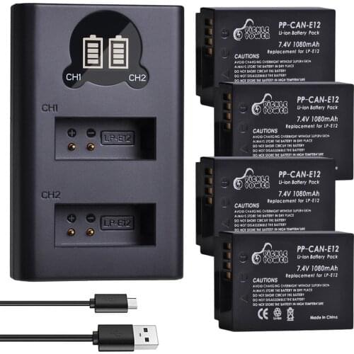 4 Pcs LP-E12 LP E12 LPE12 Li-ion Battery & LED Dual USB Charger for Canon EOS M EOS M10 M50 M100 100D Kiss X7 Rebel SL1 Camera