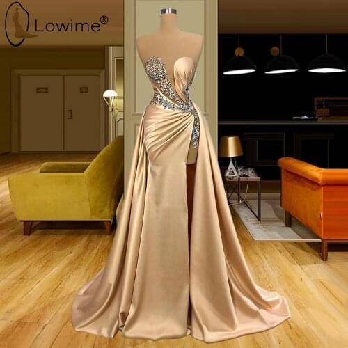 Robes De Soirée Sweetherat Neck Mermaid Evening Dresses Applique Beads Side Split Satin Evening Gowns