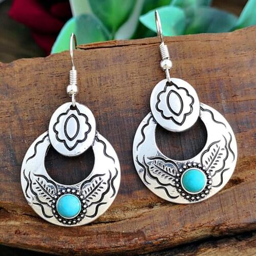 Bohemian Earrings Vintage Palace Hollow Carved Earrings for Women Ethnic Retro Accessories Pendant Earrings