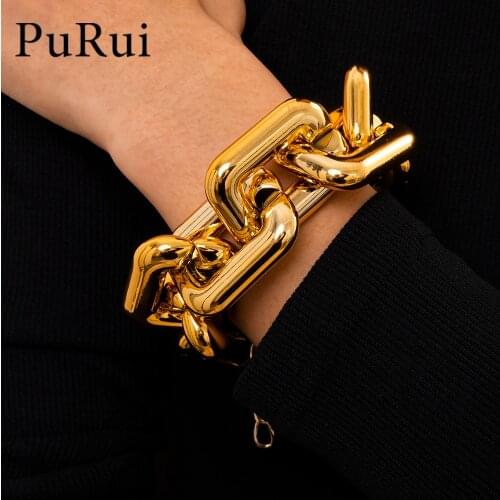 PuRui Gold Color Chunky Chain Bracelet Simple Boho Heavy Party Night Club Bracelets for Women Statement Jewelry Valentines Day