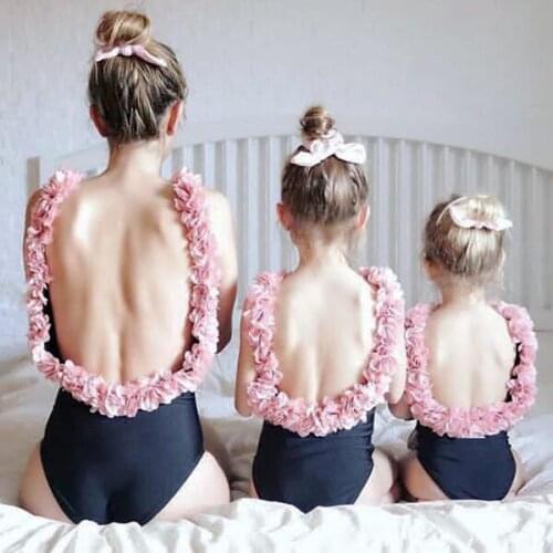 Parent-child 3D Flower 1-piece Swimsuit Bare Back Bikini for Mother Daughter YH-17