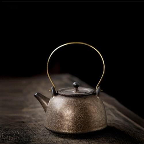 Retro Ceramic Handle Teapot Small Japanese Style Teapot Kung Fu Tea Set Household Stoneware Antique Teapot