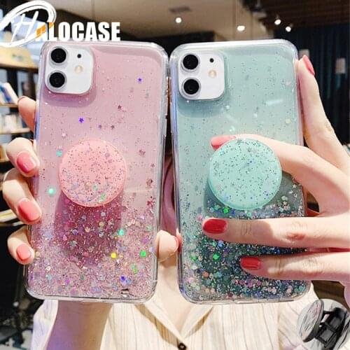 3D Cute Bling Glitter Soft Clean Phone Case for Iphone 12 Mini 11 Pro Max XR X XS 6s 7 8 Plus Stand Holder Socket Fitte Cover