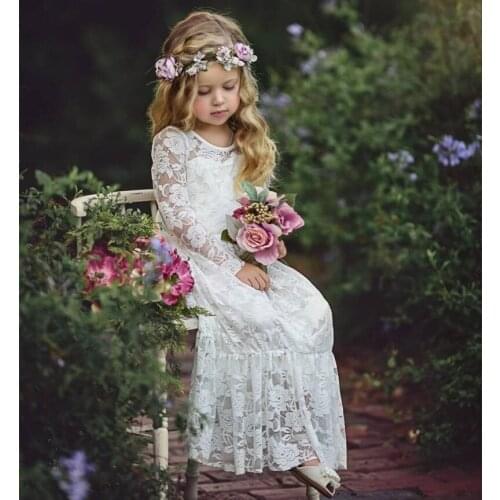 Flower Girl Dresses Fluffy Tulle Long Sleeve Lace Appliques Gown Kids Birthday First Holy Communion Dresses