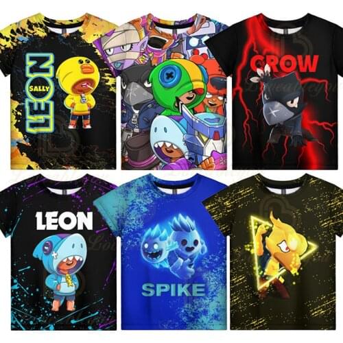 Crow Star and Leon,Boys Girls Cartoon Tshirt Tops Teen Clothes 3 To 14 Years Spike Kids T-shirts Shooting Game 3D Printed Shirts