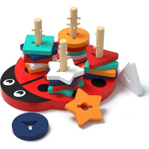 21Pcs/Set Building Blocks Geometric Shape Fall Resistant Wooden Educational Toy Beetle Four Pillars Children Birthday Gifts