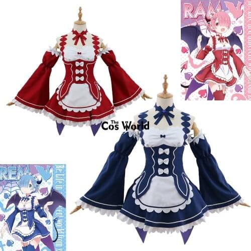 Re Zero Kara Hajimeru Isekai Seikatsu Ramu RAM Remu REM Evil Demon Maid Dress Uniform Outfit Anime Cosplay Costumes