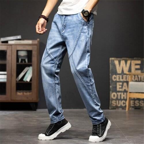 Summer Men Jeans Fashion Elasticity Thin Denim Pants Plus Size Loose Popular Straight Jean Trousers Male Man Mens Clothing