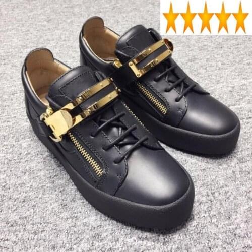 Metal Brand Fashion Mens Golden Buckle Platform Zipper High Top Genuine Leather Sneakers Man Joggers Trainers Casual Shoes