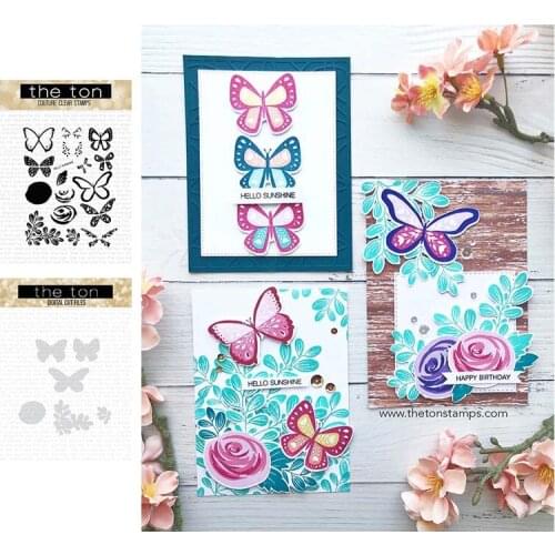 Butterfly Flowers Metal Cutting Dies and Clear Rubber Stamps for Scrapbooking Craft Stencil Seal Sheet Decor Embossing Template
