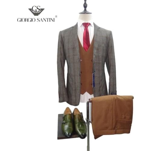 2020 New Mens Plaid Check Business Suits Men Wedding Party Casual Suits 3 Piece High Quality Suits Jacket Vest Pant