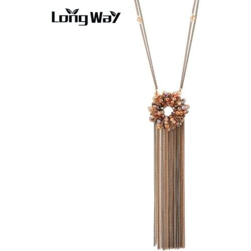 LongWay New Hot High quality Tassel Beads Pendant Necklaces for women Natural Stone Necklaces Rhinestone fine Jewelry SNE160243