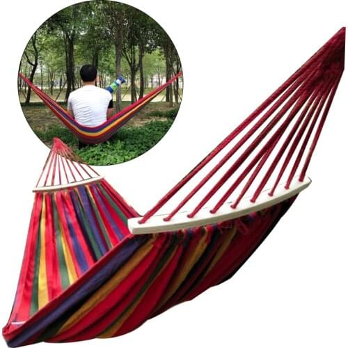 New 260*150cm 2 People Outdoor Canvas Camping Hammock Bend Wood Stick steady Hamak Garden Swing Hanging Chair Hangmat Blue Red