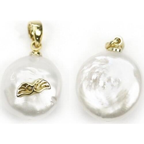 ONE PIECE freshwater pearl white flat barouqe pendant coin shape wholesale nature FPPJ loose beads
