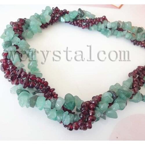 4 Strand Natural Green stone Garnet Necklace Twsited