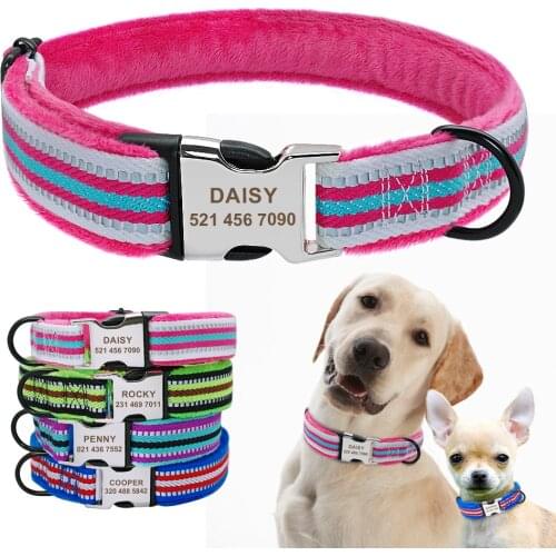 Personalized Dog Collar Reflective Custom Nylon Puppy Small Dog Collars Engraved for Small Medium Large Pet Cat Pitbull