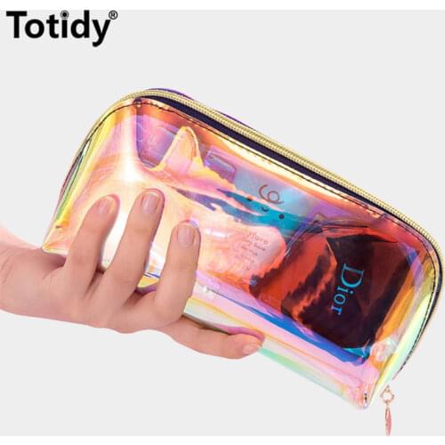 Transparent Women Laser Cosmetic Bag PVC Waterproof Make Up Case Zipper Travel Makeup Beauty Wash Organizer Toiletry Storage Kit