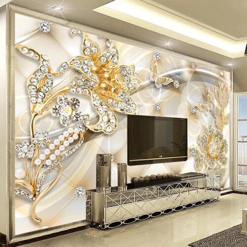 Custom Luxury 3D Jewelry Flower European Style Interior Bedroom Living Room Restaurant TV Background Wall Photo Mural Wallpaper