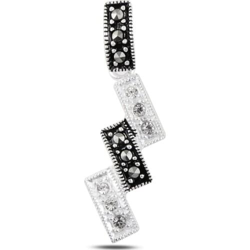 Silver 925 Sterling Marcasite & Zircon Crystal Pendant