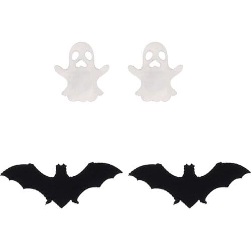 2 Pairs/set Holloween Acrylic Earrings for Women Ghost Bat Simple Earring Studs Fashion Unisex Earrings Jewelry Accessaries