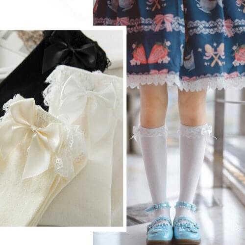 Girls Student School Socks Fashion Sexy Stockings Women Stretch Lace Bow Thigh High Socks Over Knee Womens Female Long Knee Sock