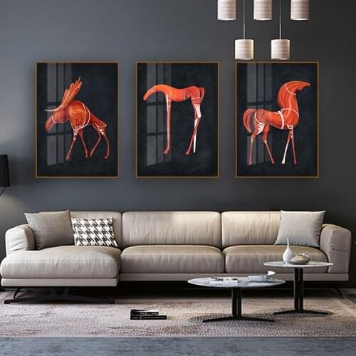 Modern Abstract Animal Poster Black Red Horse Deer Canvas Print Painting Wall Art Picture Nordic Living Room Home Decoration
