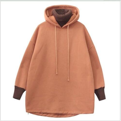 Hoodies Sweatshirts 2018 Autumn Winter Women Pullover Thick Loose Female Casual Patchwork Knitted Hoodies Coat Harajuku Q1128