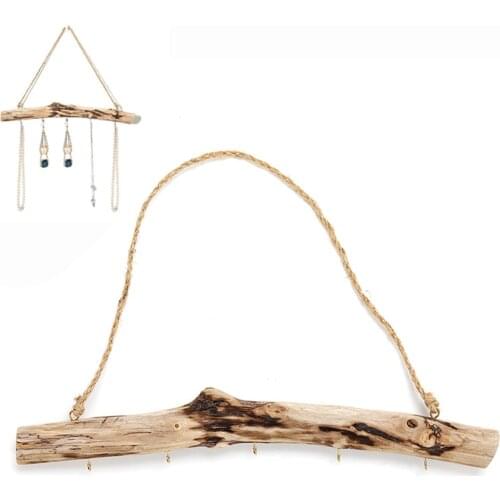 Unique Natural Driftwood Branches Wall Hanging Jewelry Organizers With 5-Hook Necklace Earrings Display Jewelry Display Stand