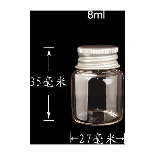 100 x 8ml Clear Glass Bottle Aluminum Screw Cap Orifice Reducer of Essential Oil Sample Vial Makeup Tool 27*35mm