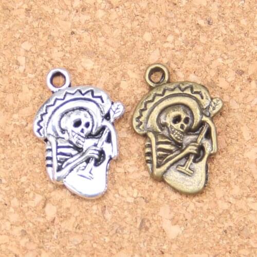 24pcs Charms skull in sombrero with guitar 22x15mm Antique Pendants,Vintage Tibetan Silver Jewelry,DIY for bracelet necklace