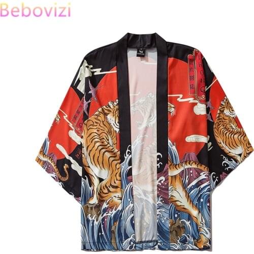 17 Style Tiger Printing Harajuku Japanese Fashion Kimono Women Men 2020 Cardigan Blouse Haori Obi Asian Clothes Samurai