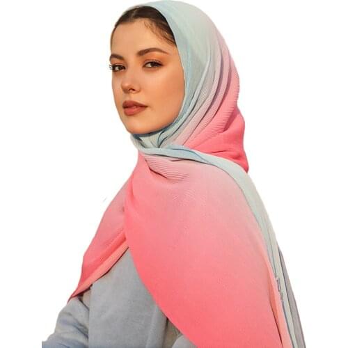 2020 New Arrival Gradient Crinkle Chiffon Scarf Shawl Multicolor New Women Hijabs Muslim Head Wraps Muffler 10pcs/Lot Wholesale