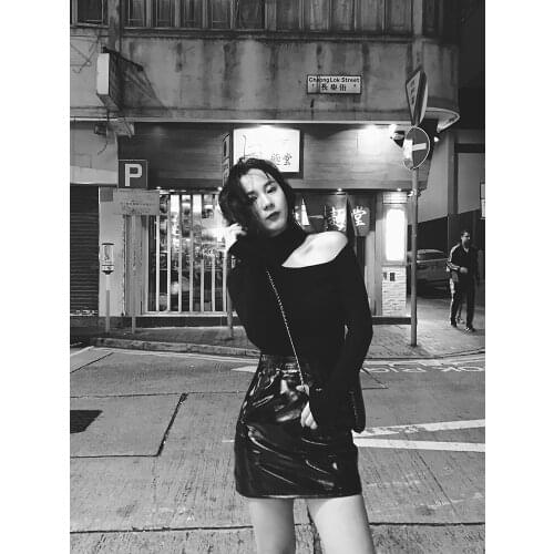 2020 high waist bag hip half-length small leather skirt zipper glossy patent leather short skirt DQ1219