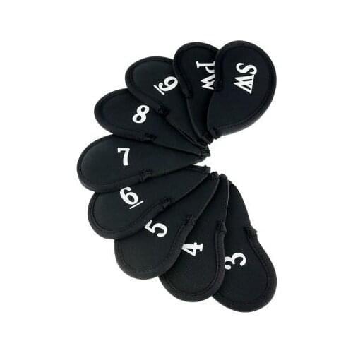 9Pcs Golf Club Head Covers Iron Putter Protective Case HeadCovers Set Neoprene Black Gold Head Protector Bag for Golf Sports