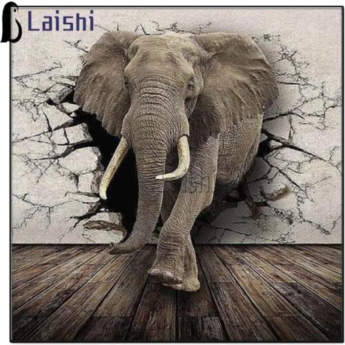 Diamond Embroidery Elephant breaking through the wall Painting Cross Stitch Full Square round Drill Rhinestone Mosaic Decor Art
