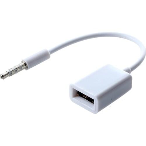 Car MP3 3.5mm Male AUX Audio Plug Jack To USB 2.0 Female Converter Cable Cord White