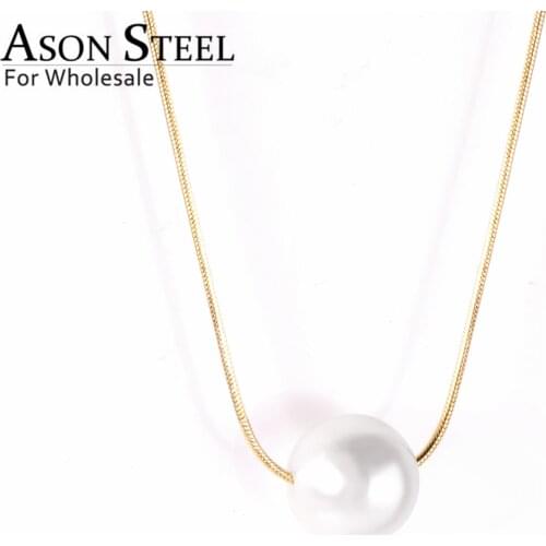 ASONSTEEL Gold Color Imitation Pearl Pendant Necklace Stainless Steel Snake Chains Necklaces Simple Accessories Women/Girl Party