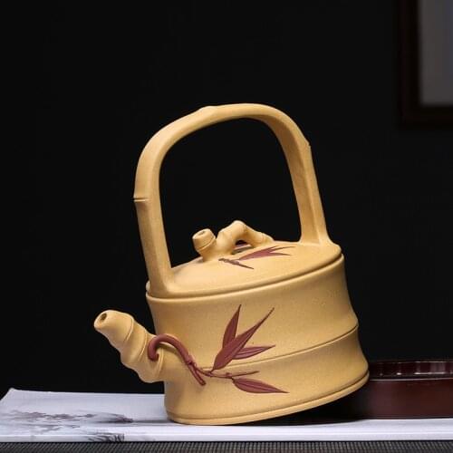 Zisha tea set, raw ore, gold section, mud bamboo section, lifting beam pot, handmade Zisha pot, wholesale customization